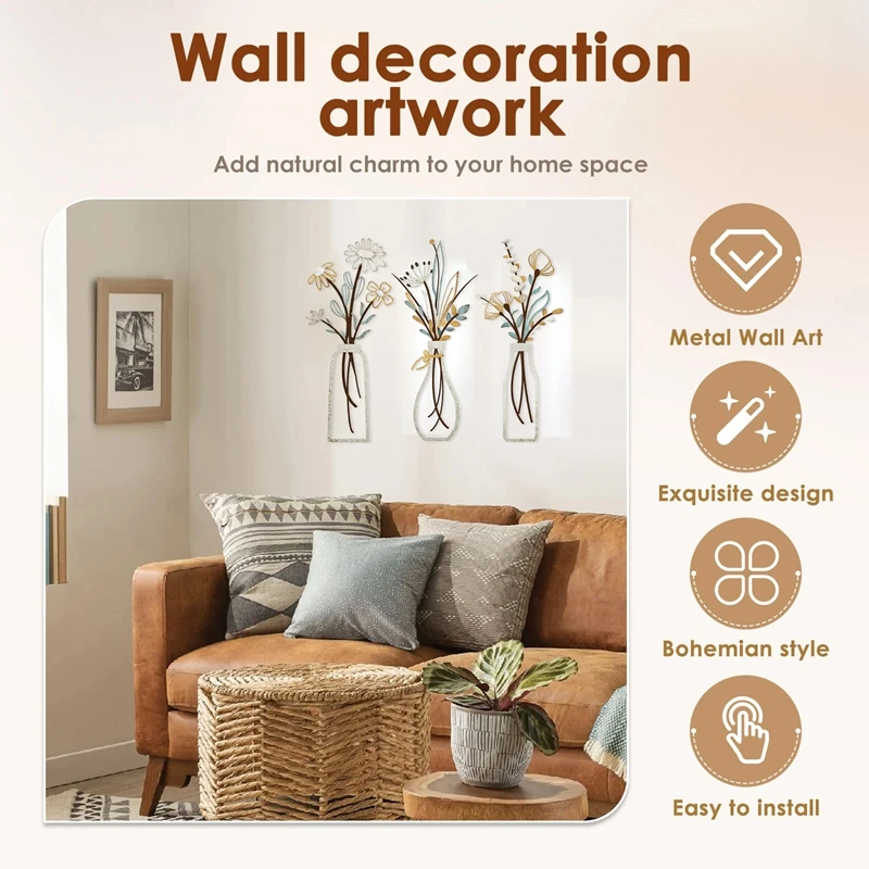 3pcs Metal Flowers Wall Decora - огляд і ціна Art Craft Room