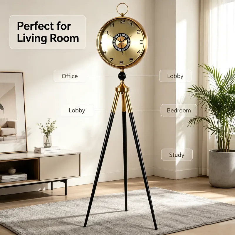 Black Gold Tripod Floor Clock  - огляд і ціна Art Craft Room
