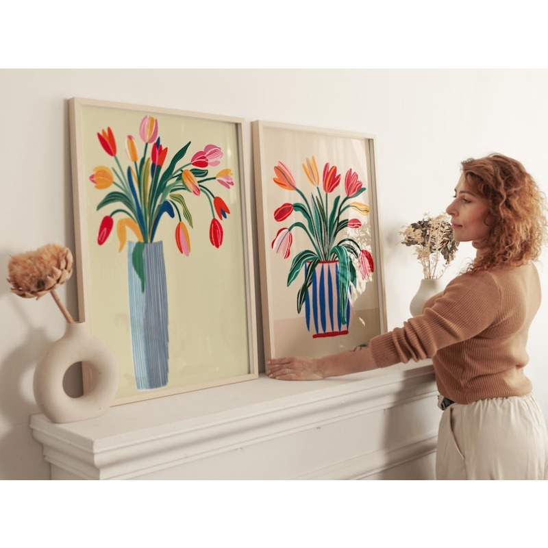 2pcs Tulip Flowers Canvas Wall - огляд і ціна Art Craft Vase